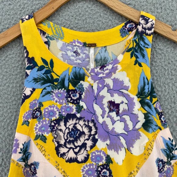 Free People Top Womens Extra Small This Sweet Love Yellow Floral Tank Side Ties - Picture 2 of 9